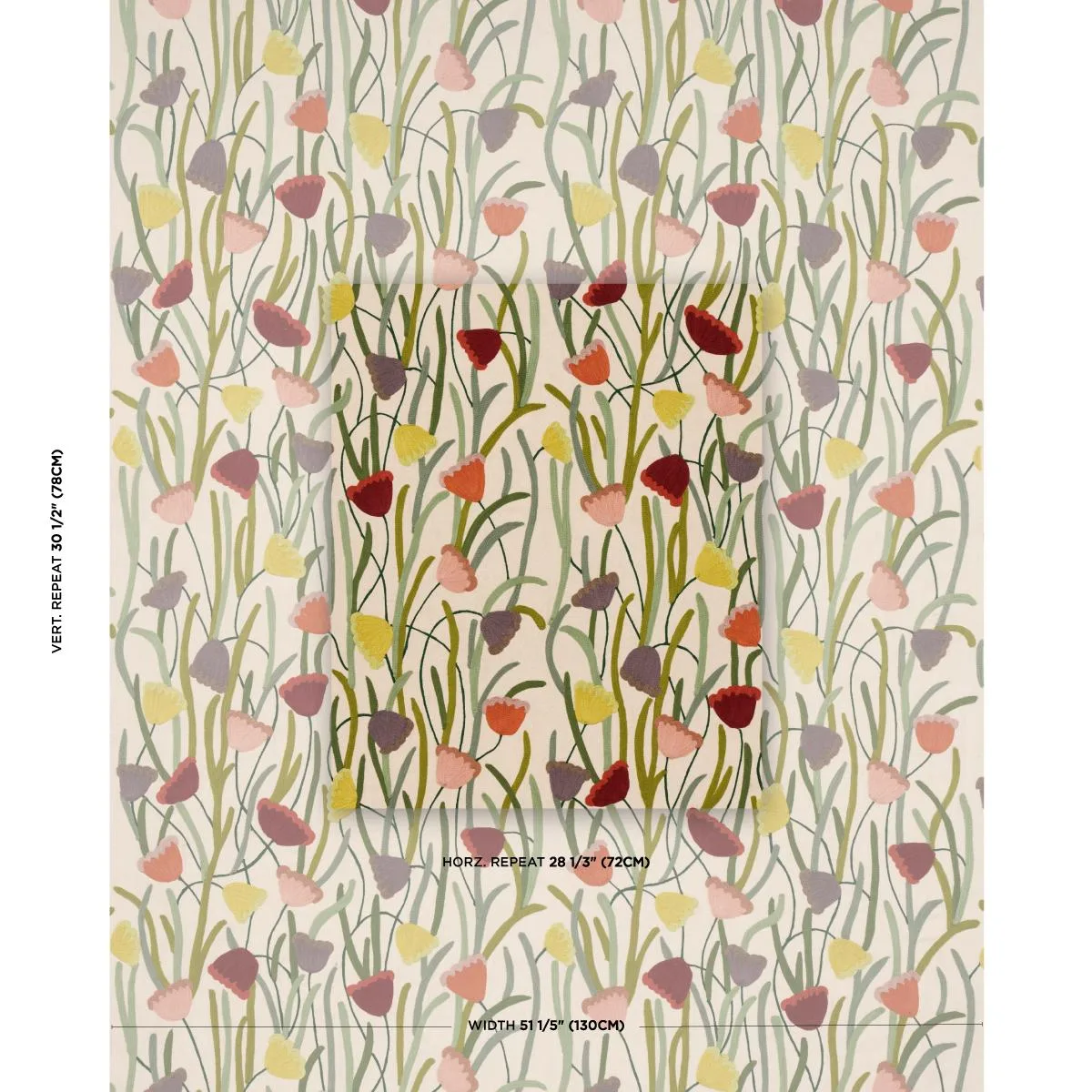 Schumacher 81560 Deco Flower Embroidery Multi fabric swatch