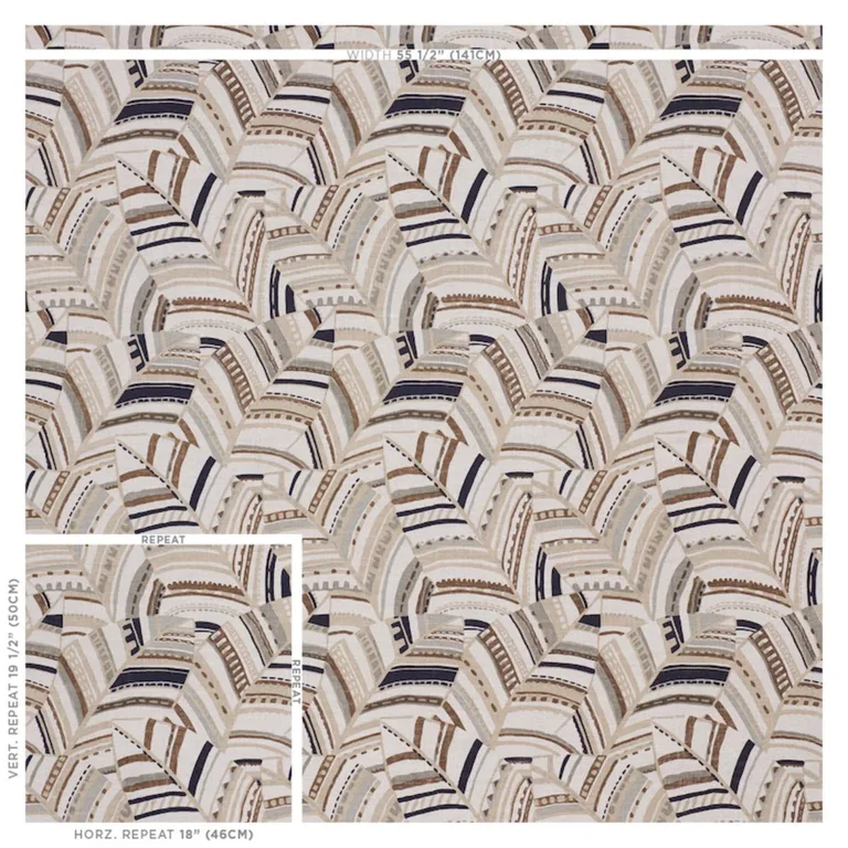 Schumacher 178651 Deco Leaves Neutral fabric swatch
