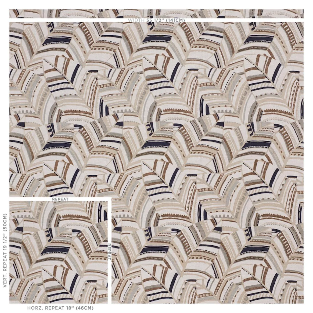 Schumacher 178651 Deco Leaves Neutral fabric swatch