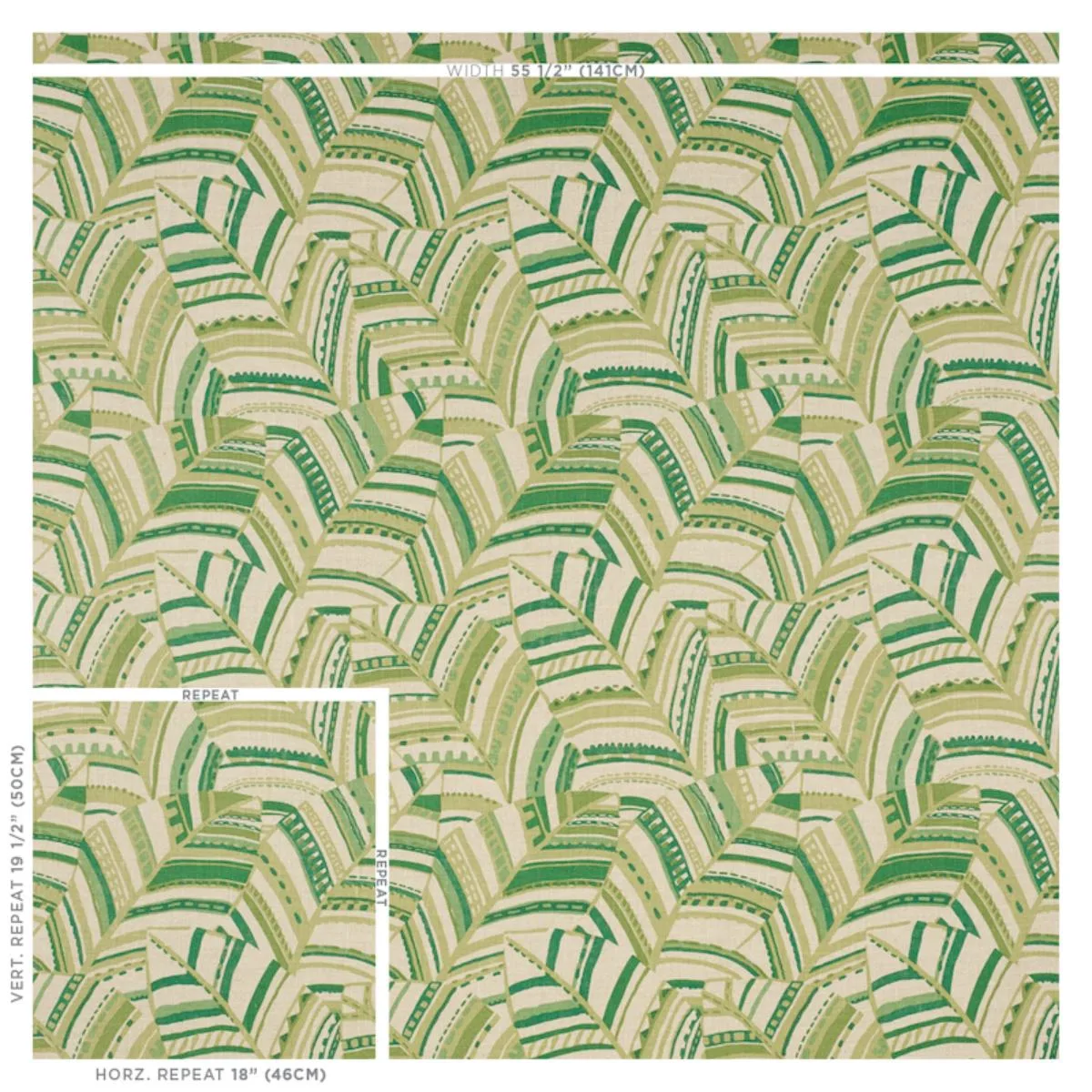 Schumacher 178650 Deco Leaves Palm fabric swatch