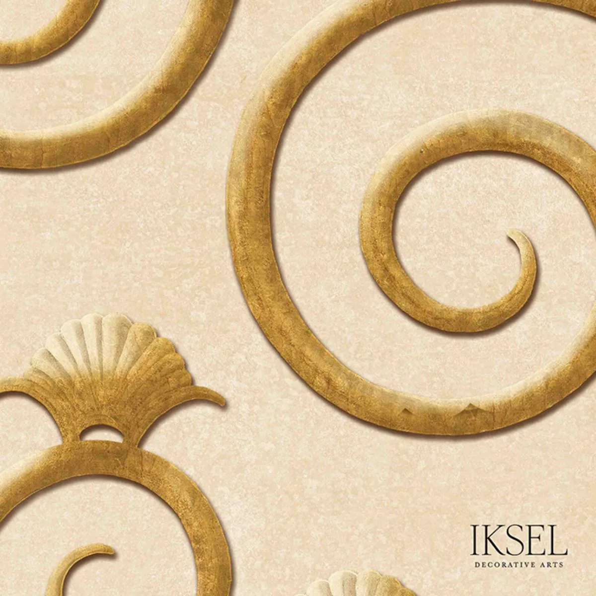 Schumacher RF447CS80 Deco Spirals Champagne fabric swatch