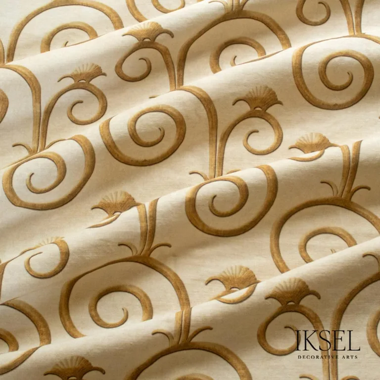 Schumacher RF447CS80 Deco Spirals Champagne fabric swatch