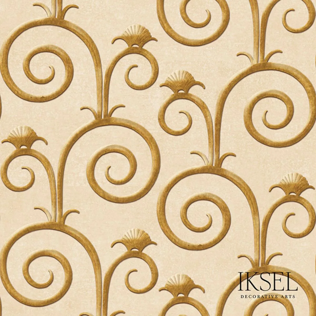 Schumacher RF447CS80 Deco Spirals Champagne fabric swatch
