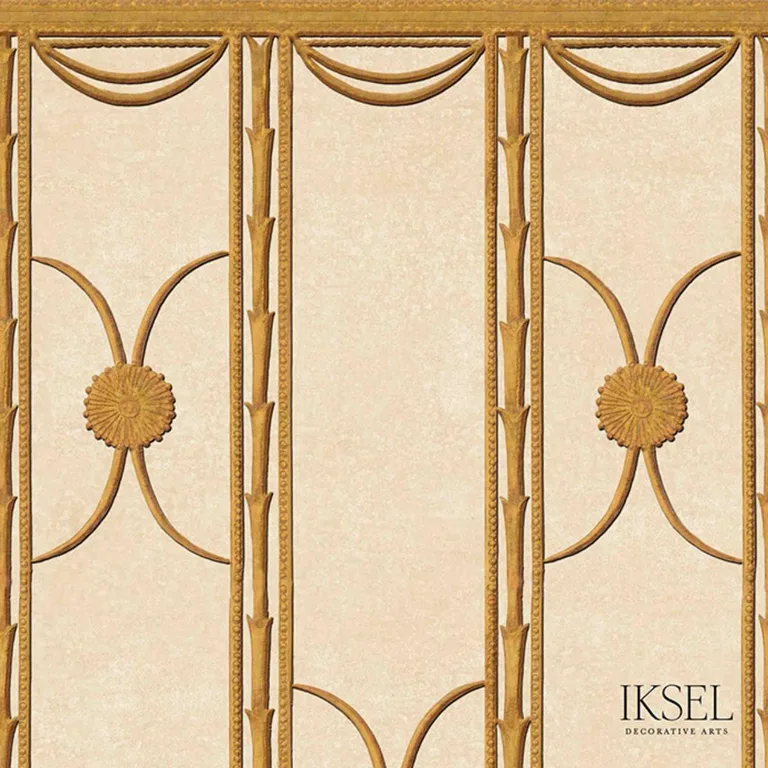 Schumacher RF441CS80 Deco Stripe Champagne fabric swatch