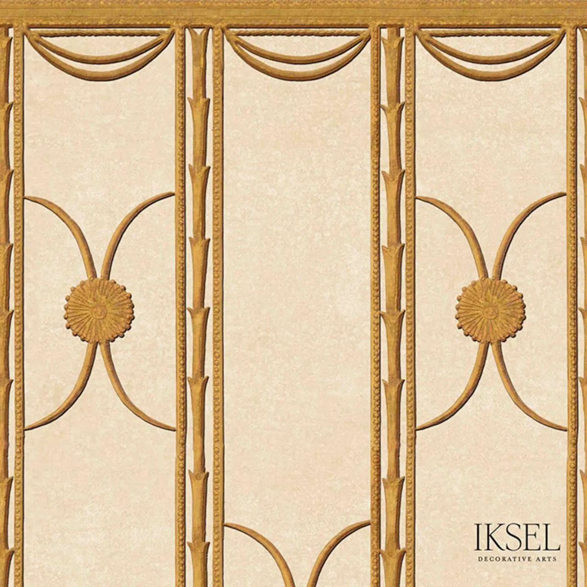 Schumacher RF441CS80 Deco Stripe Champagne fabric swatch