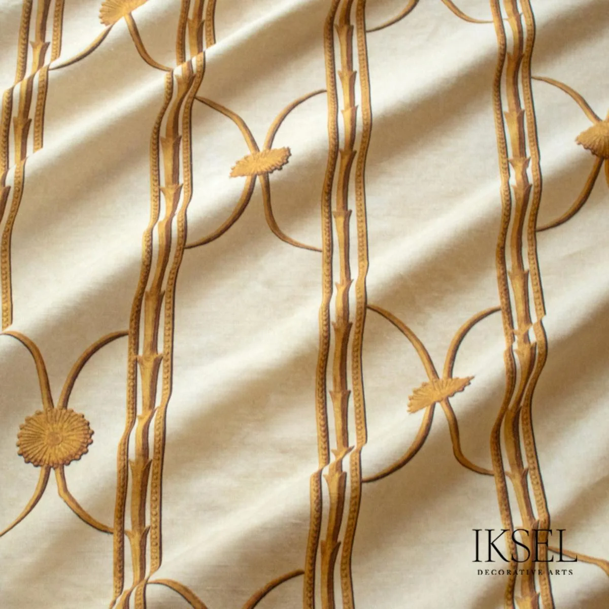 Schumacher RF441CS80 Deco Stripe Champagne fabric swatch