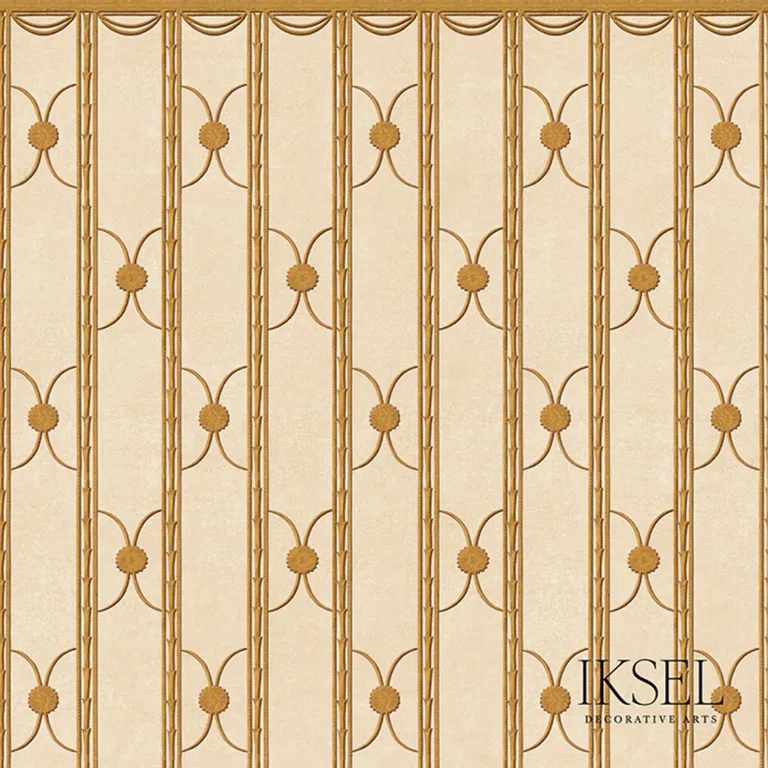 Schumacher RF441CS80 Deco Stripe Champagne fabric swatch