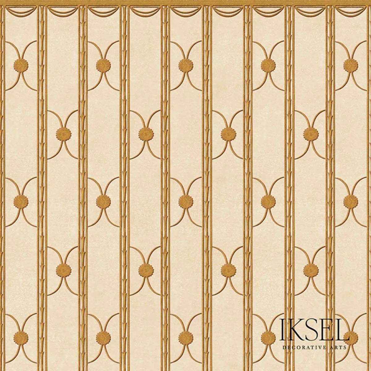 Schumacher RF441CS80 Deco Stripe Champagne fabric swatch