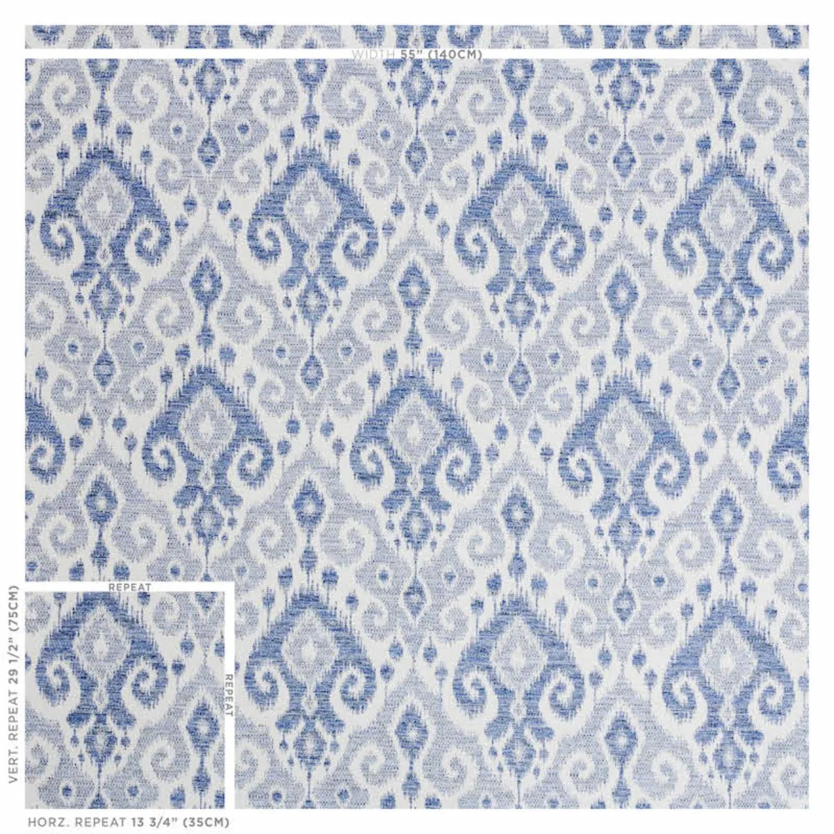 Schumacher 77362 Dedra Indigo fabric swatch