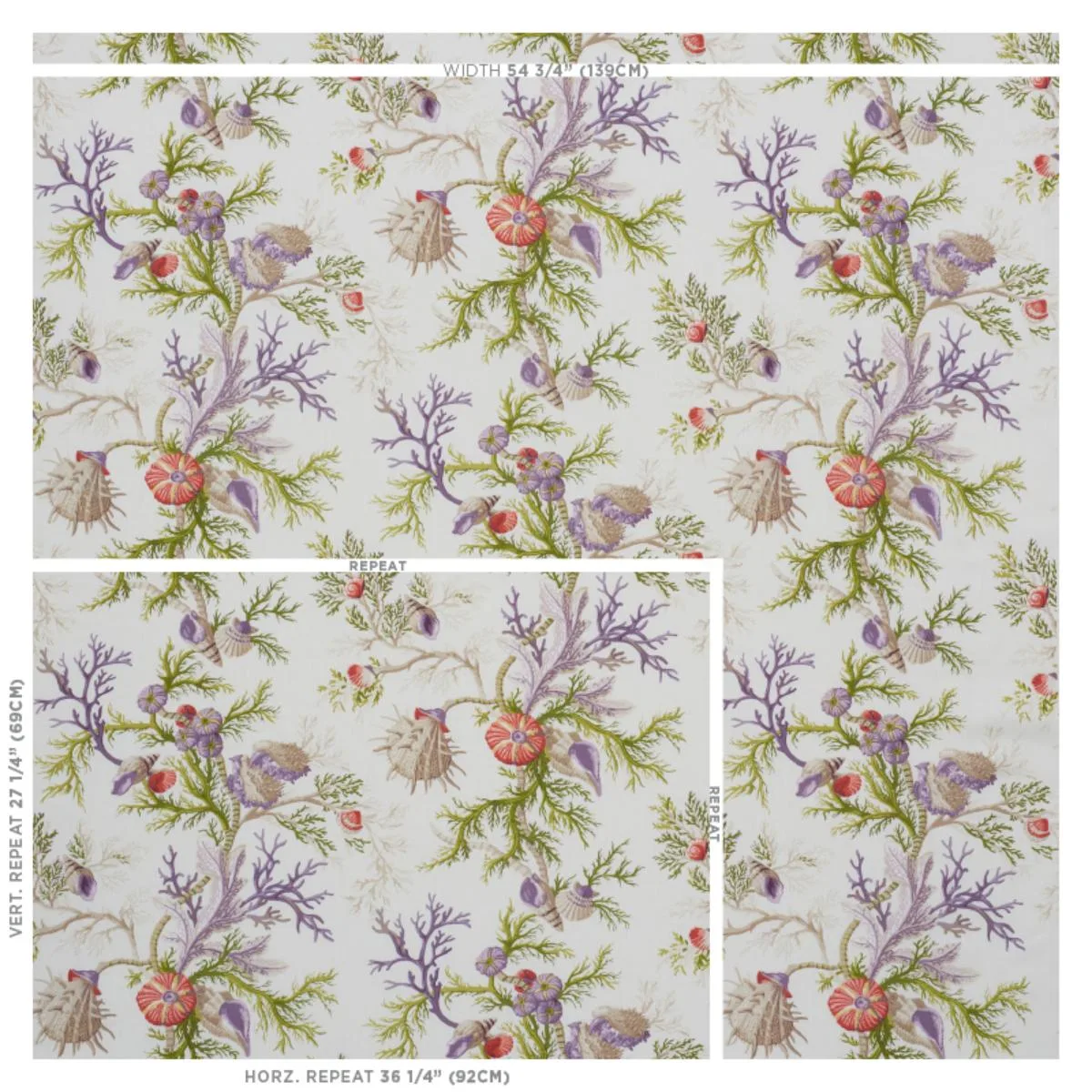 Schumacher 178762 Del Tesoro Purple & Coral fabric swatch