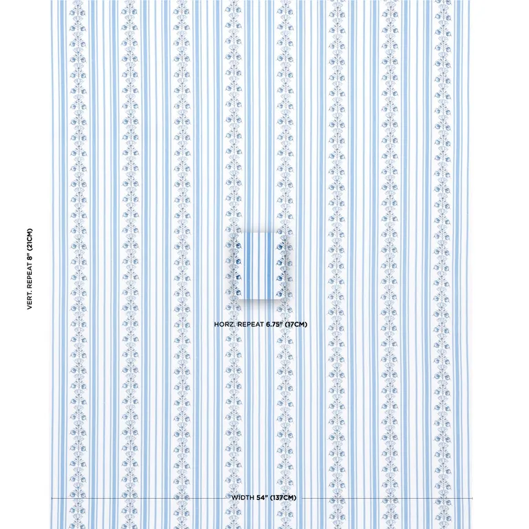 Schumacher 180660 Delft Stripe Cornflower Blue fabric swatch