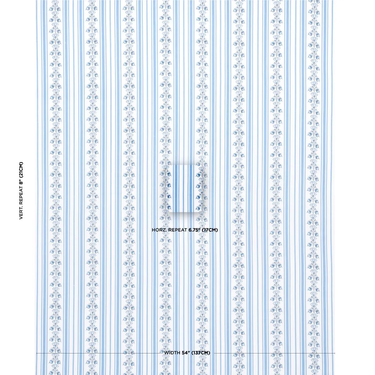 Schumacher 180660 Delft Stripe Cornflower Blue fabric swatch