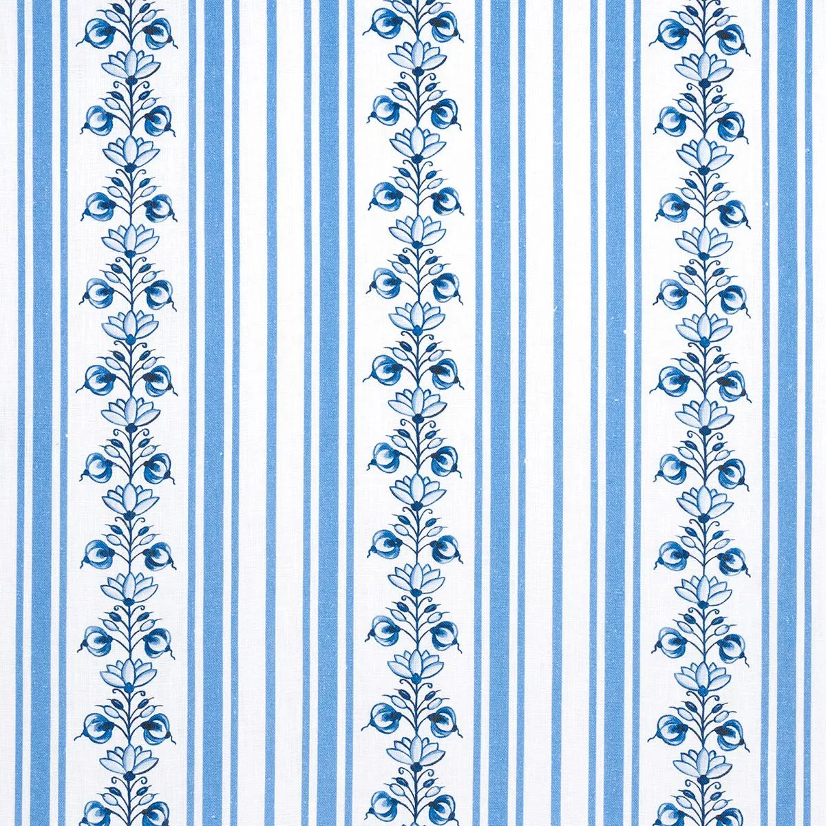 Schumacher 180660 Delft Stripe Cornflower Blue fabric swatch