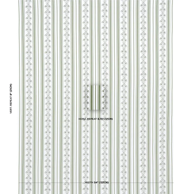 Schumacher 180661 Delft Stripe Green fabric swatch