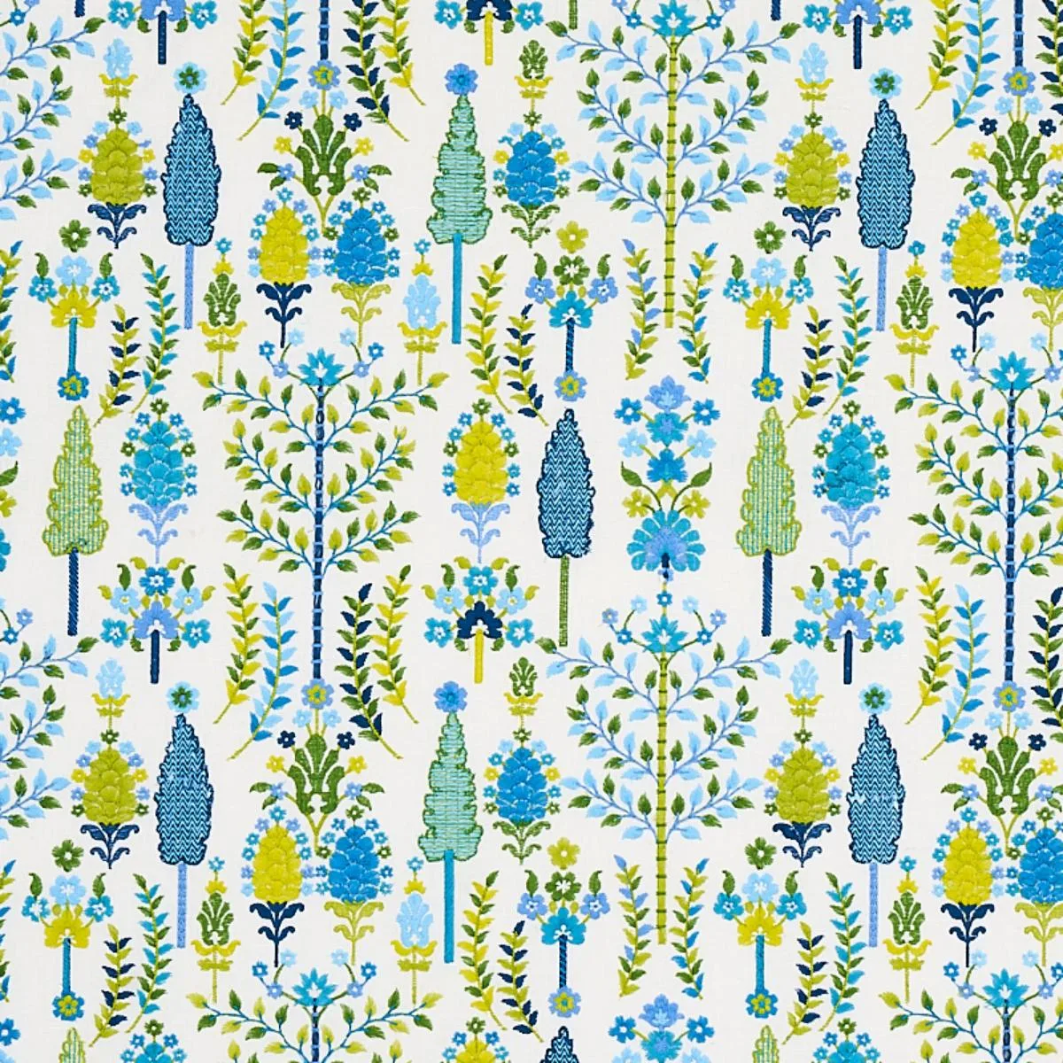 Schumacher 79821 Desna Embroidery Blue & Green fabric swatch