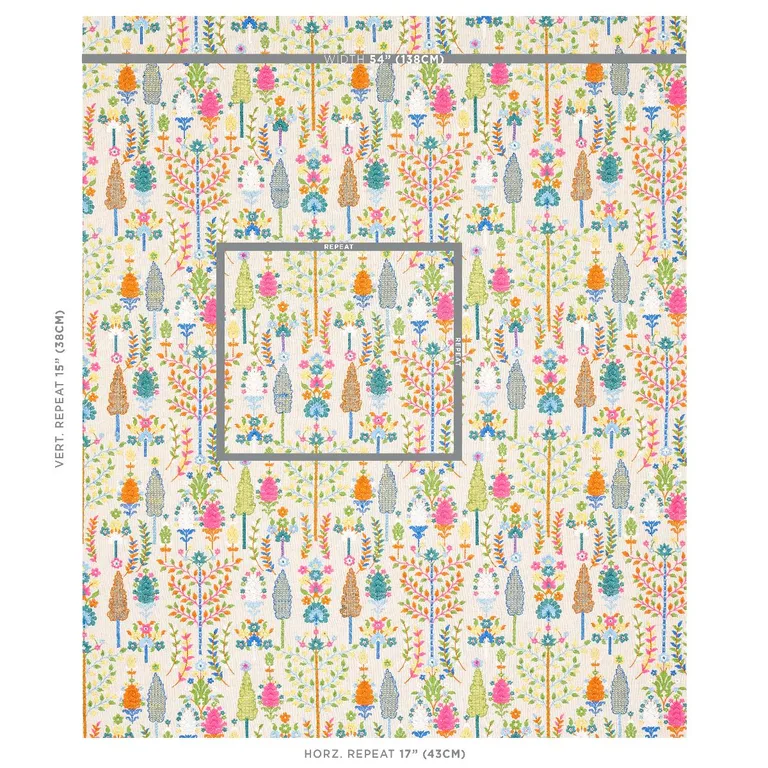 Schumacher 79820 Desna Embroidery Multi fabric swatch