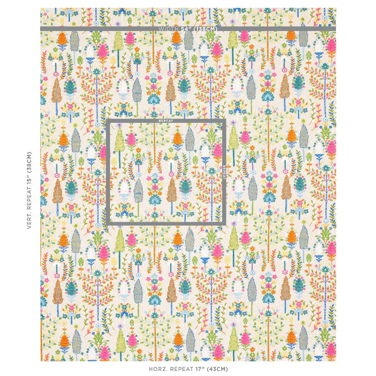 Schumacher 79820 Desna Embroidery Multi fabric swatch