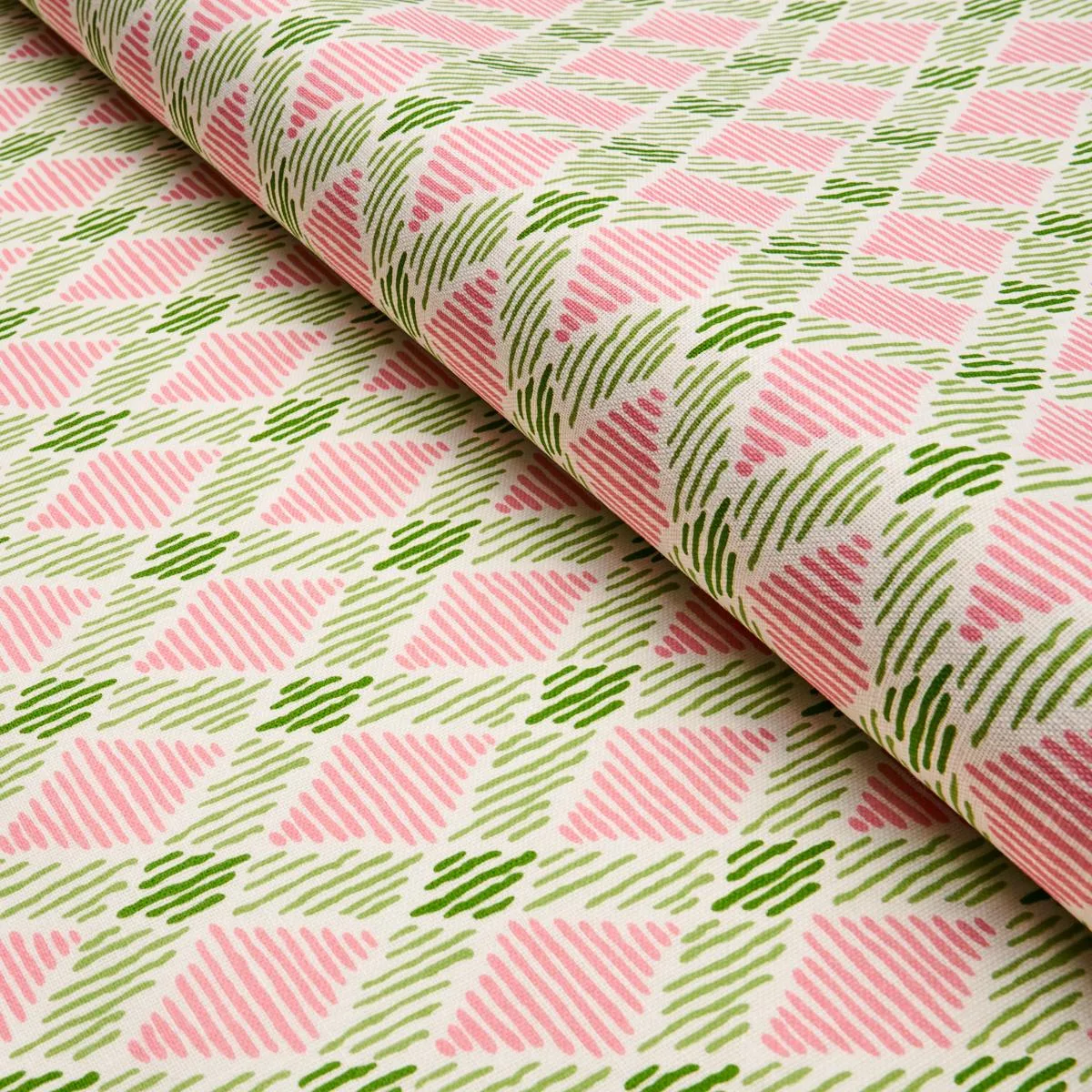 Schumacher 180232 Dexter Indoor/Outdoor Pink & Green fabric swatch