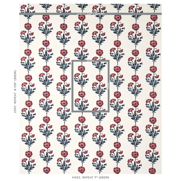Schumacher 179741 Dianthus Hand Block Print Indigo & Iron fabric swatch