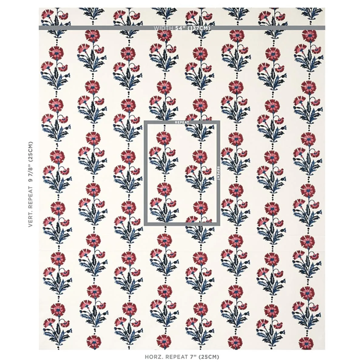Schumacher 179741 Dianthus Hand Block Print Indigo & Iron fabric swatch