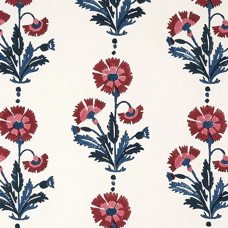 Schumacher 179741 Dianthus Hand Block Print Indigo & Iron fabric swatch