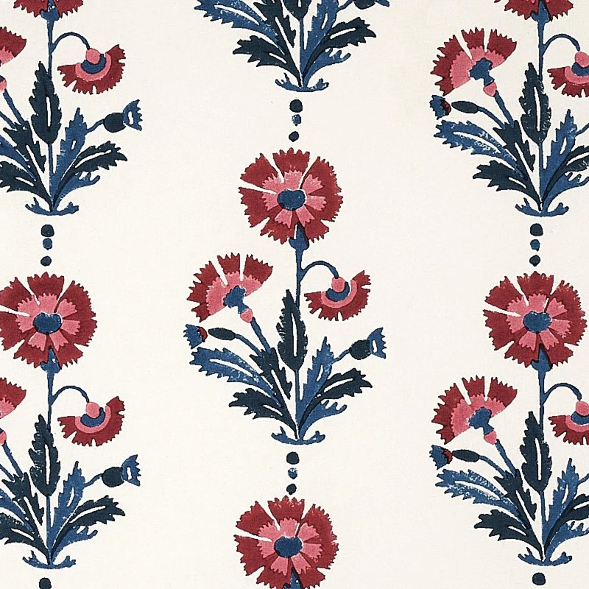 Schumacher 179741 Dianthus Hand Block Print Indigo & Iron fabric swatch