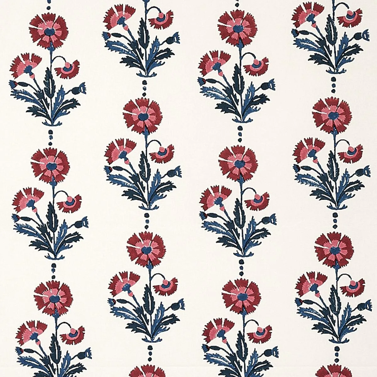 Schumacher 179741 Dianthus Hand Block Print Indigo & Iron fabric swatch