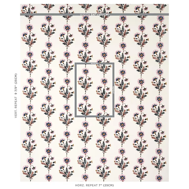 Schumacher 179740 Dianthus Hand Block Print Rust & Rose fabric swatch