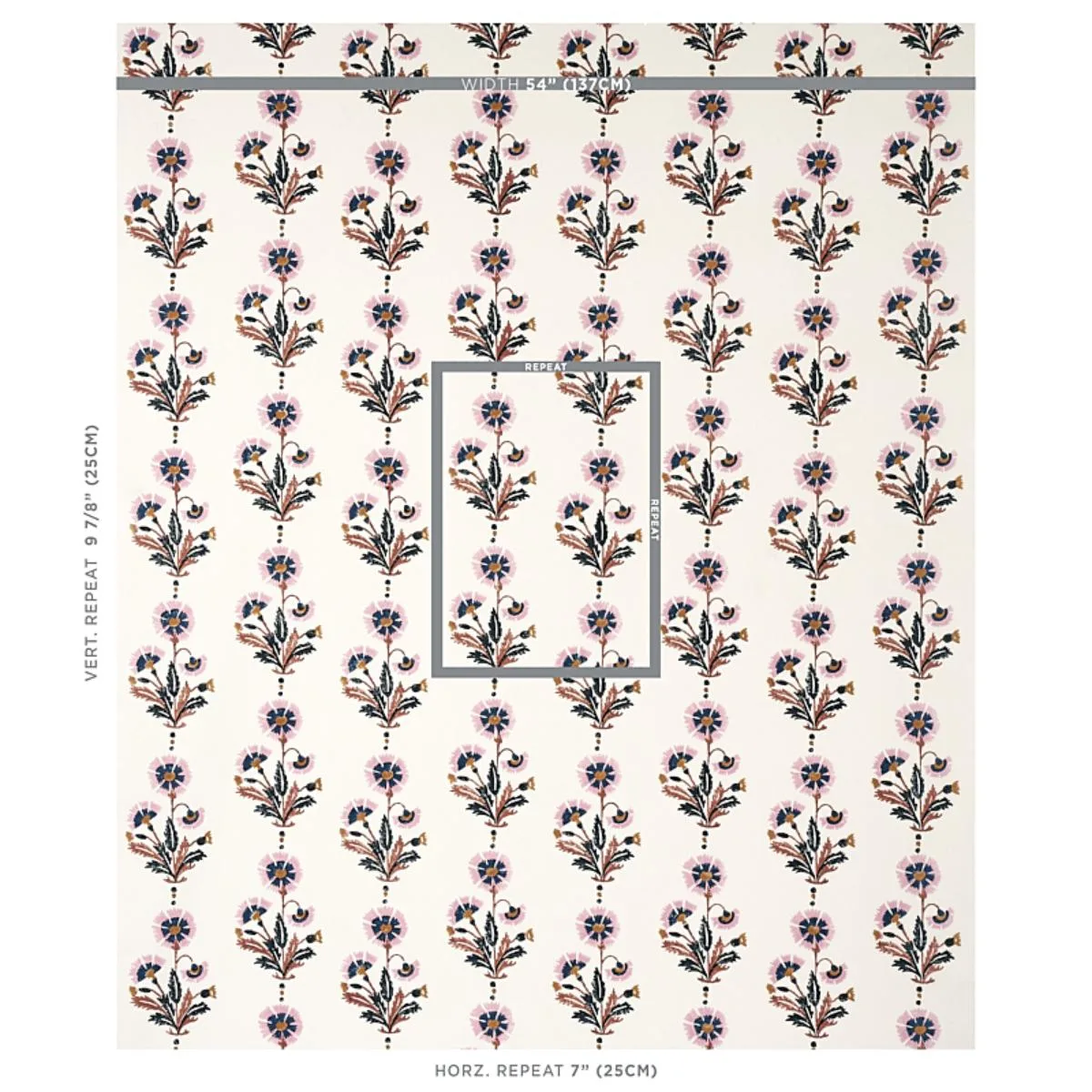 Schumacher 179740 Dianthus Hand Block Print Rust & Rose fabric swatch