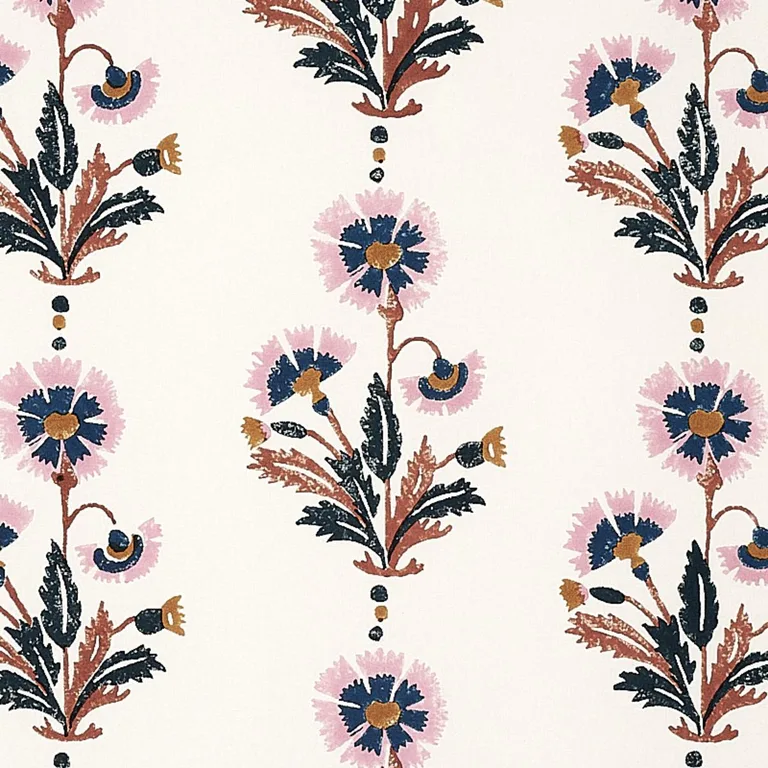 Schumacher 179740 Dianthus Hand Block Print Rust & Rose fabric swatch
