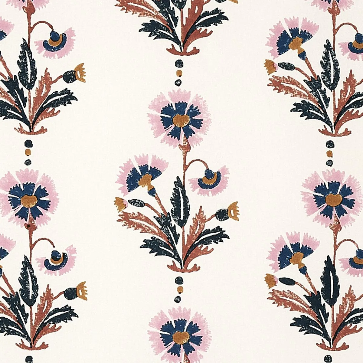 Schumacher 179740 Dianthus Hand Block Print Rust & Rose fabric swatch