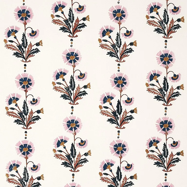 Schumacher 179740 Dianthus Hand Block Print Rust & Rose fabric swatch