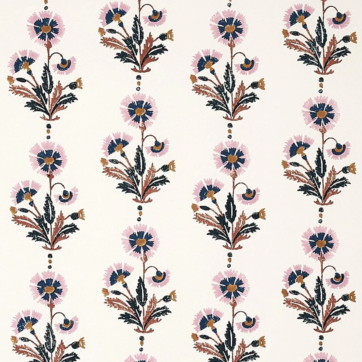 Schumacher 179740 Dianthus Hand Block Print Rust & Rose fabric swatch