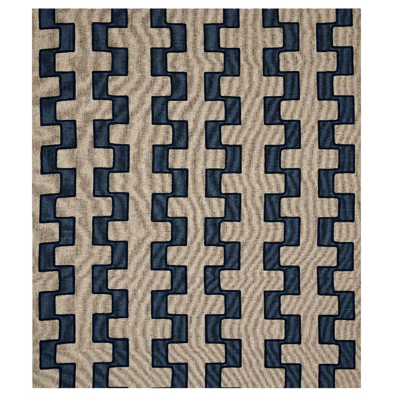 Schumacher 179682 Dixon Embroidered Print Linen Blue fabric swatch