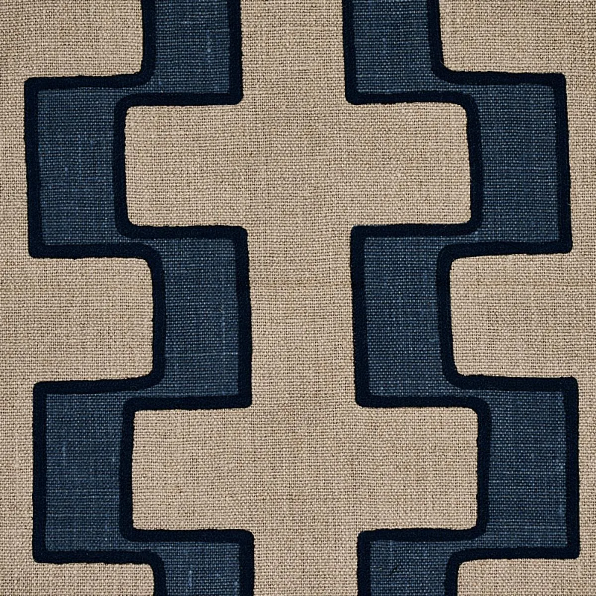 Schumacher 179682 Dixon Embroidered Print Linen Blue fabric swatch