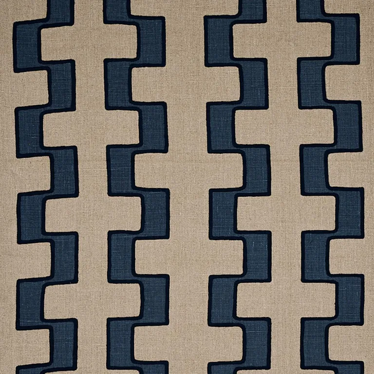 Schumacher 179682 Dixon Embroidered Print Linen Blue fabric swatch