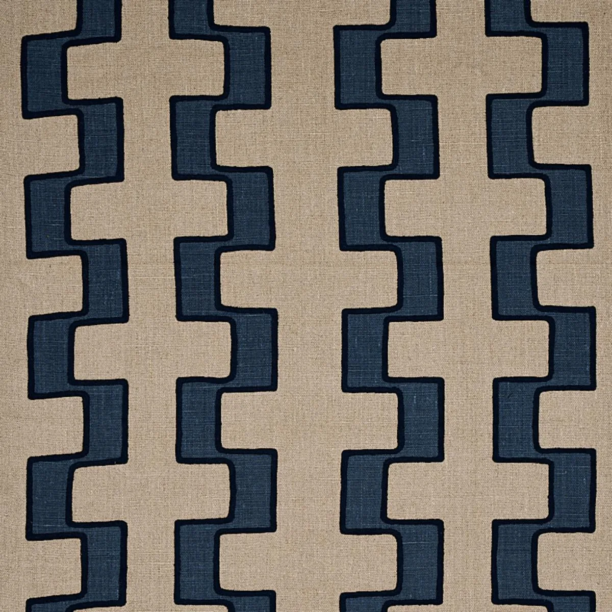 Schumacher 179682 Dixon Embroidered Print Linen Blue fabric swatch