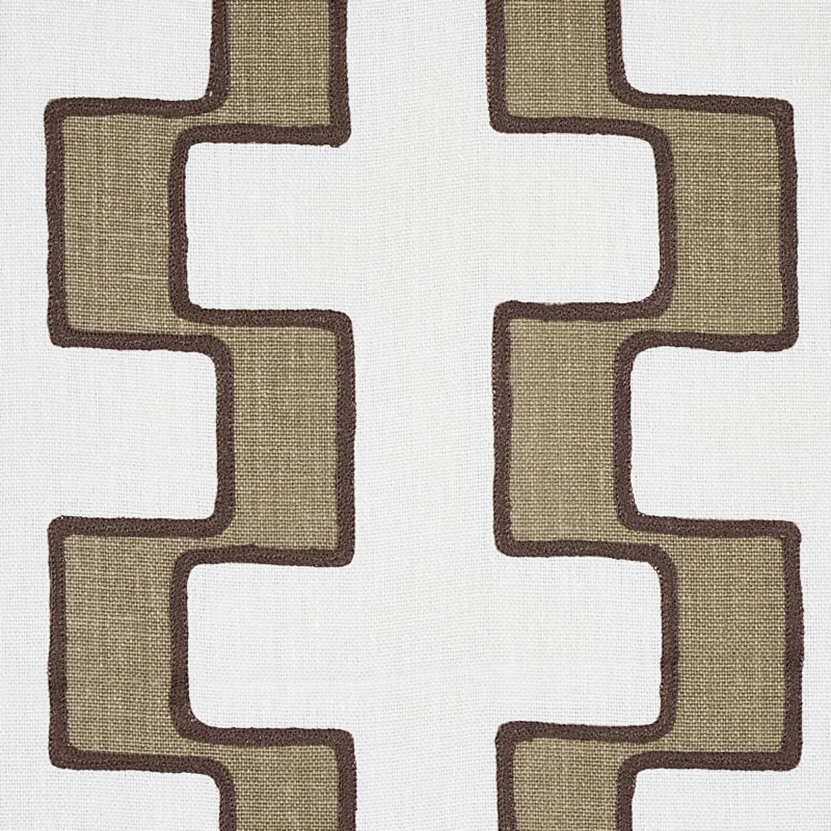 Schumacher 179680 Dixon Embroidered Print Linen Neutral fabric swatch