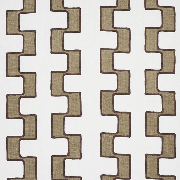 Schumacher 179680 Dixon Embroidered Print Linen Neutral fabric swatch