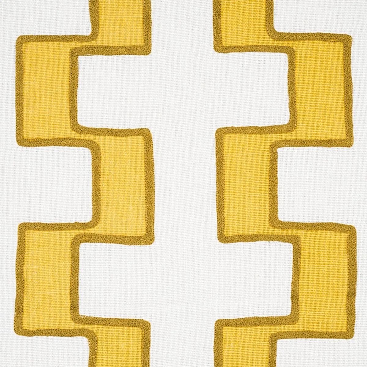 Schumacher 179681 Dixon Embroidered Print Linen Yellow fabric swatch