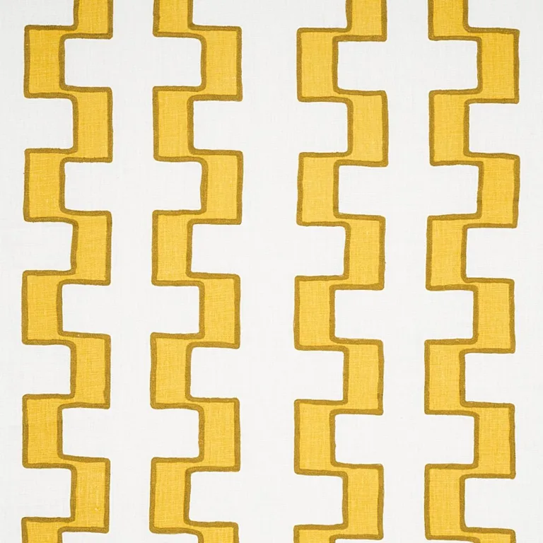 Schumacher 179681 Dixon Embroidered Print Linen Yellow fabric swatch