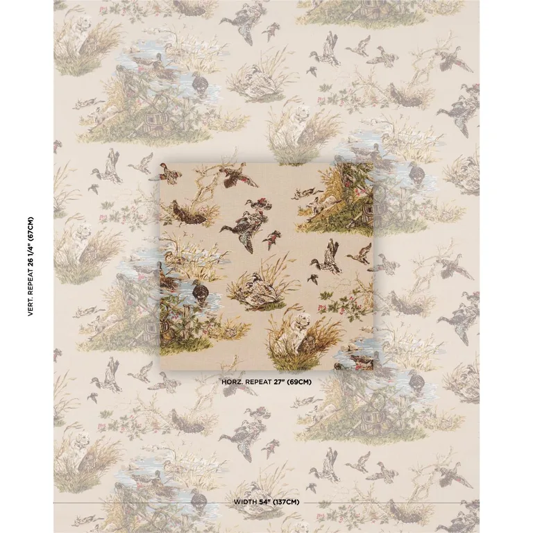 Schumacher 182660 Dog & Duck Alabaster fabric swatch