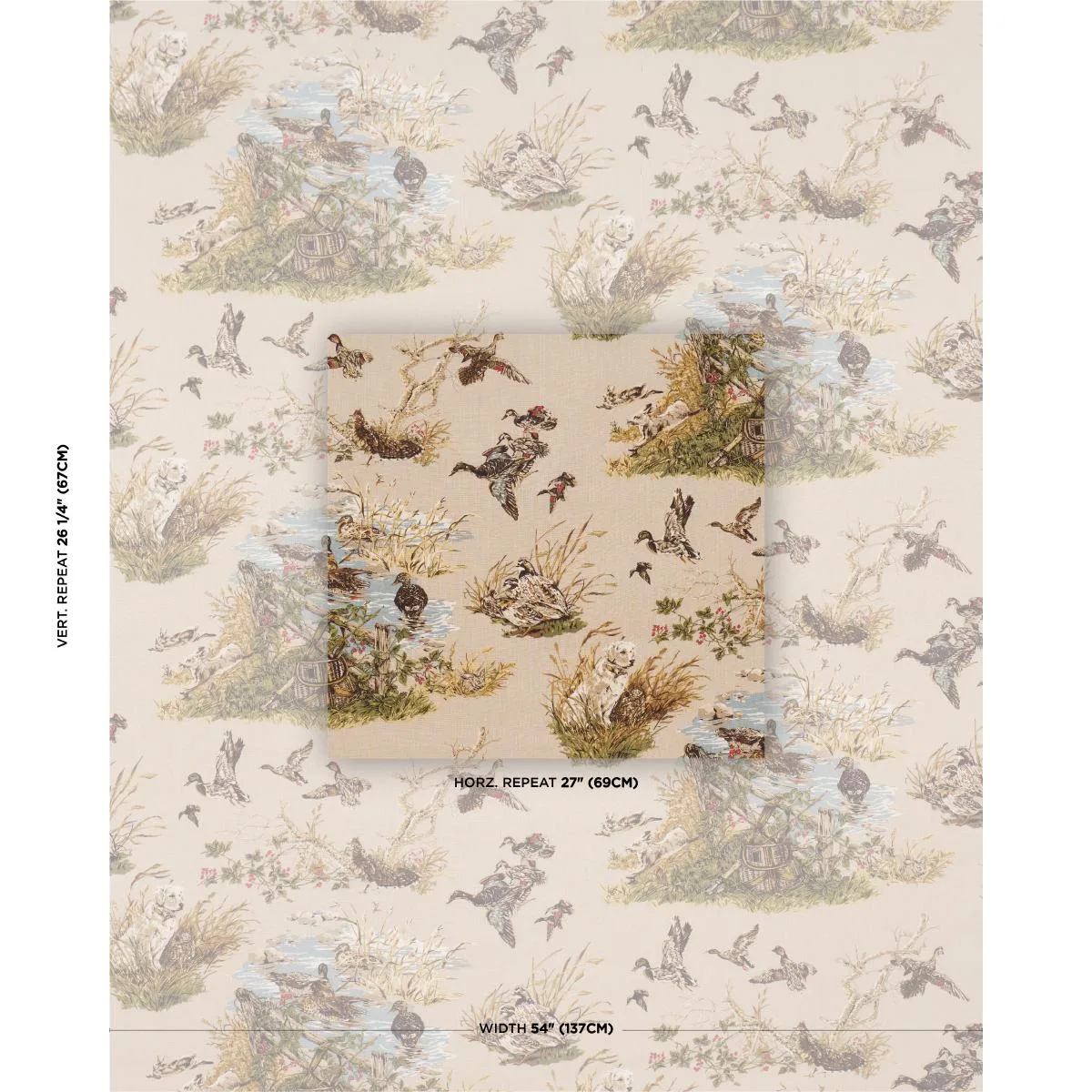 Schumacher 182660 Dog & Duck Alabaster fabric swatch