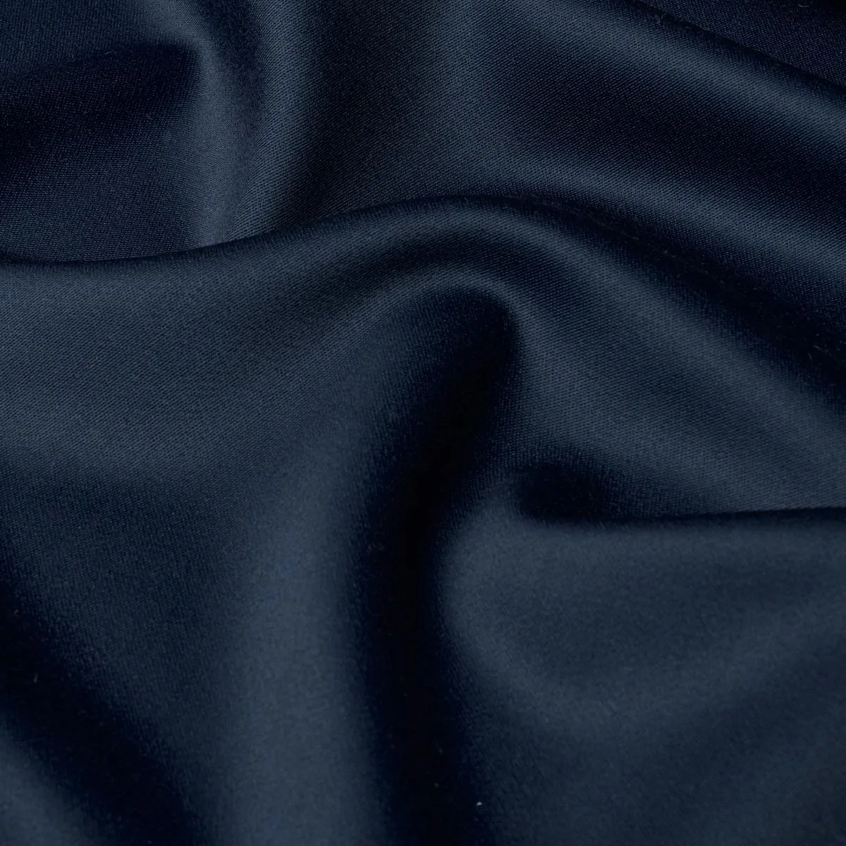Schumacher 87325 Donovan Merino Wool Sateen Navy fabric swatch