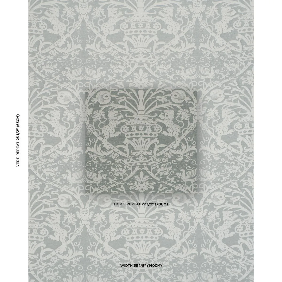 Schumacher 86592 Dougal Damask Mist fabric swatch