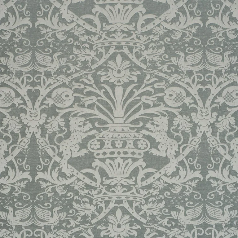 Schumacher 86592 Dougal Damask Mist fabric swatch