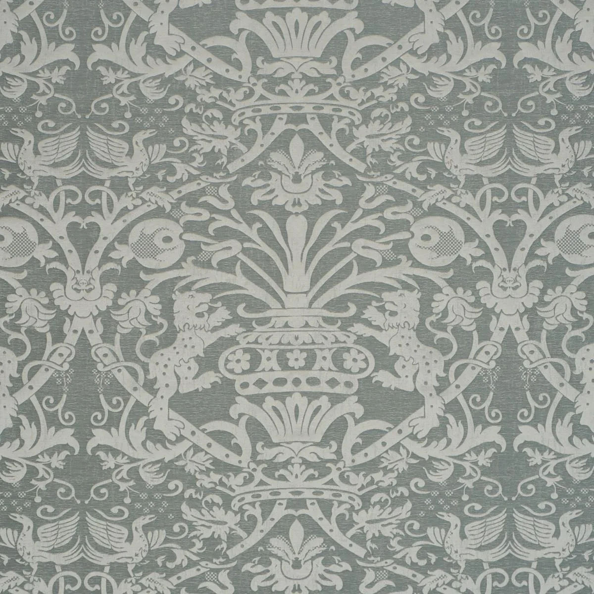 Schumacher 86592 Dougal Damask Mist fabric swatch