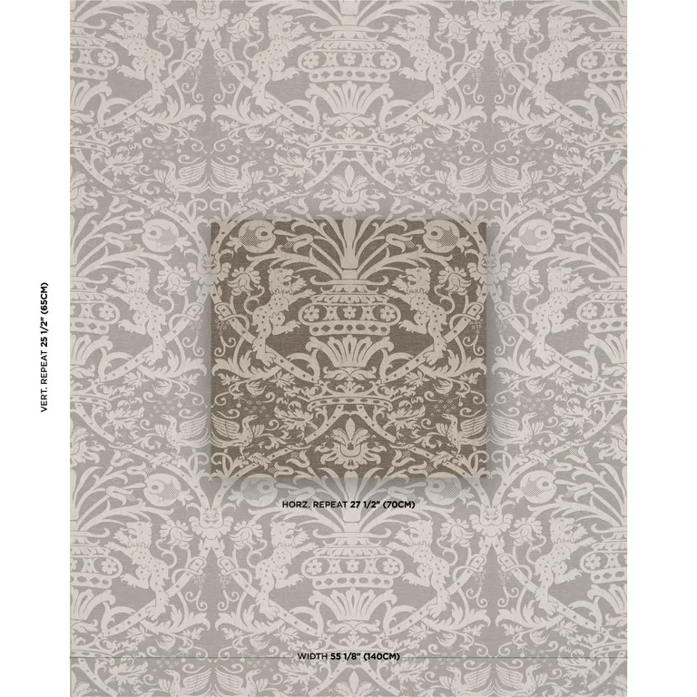 Schumacher 86590 Dougal Damask Smoke fabric swatch