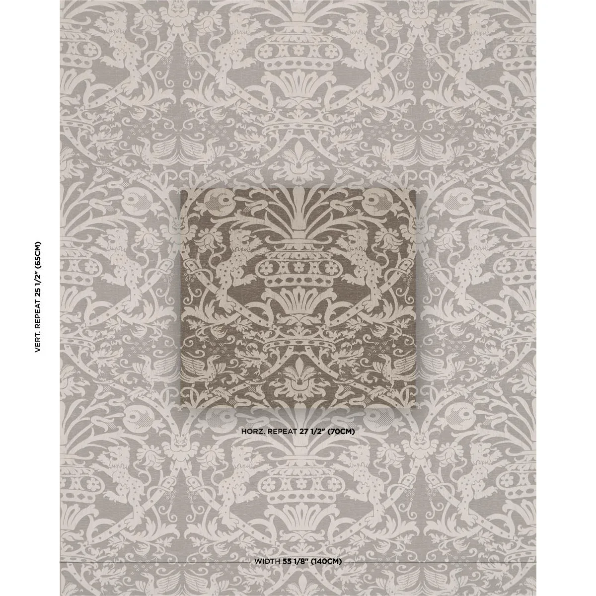 Schumacher 86590 Dougal Damask Smoke fabric swatch