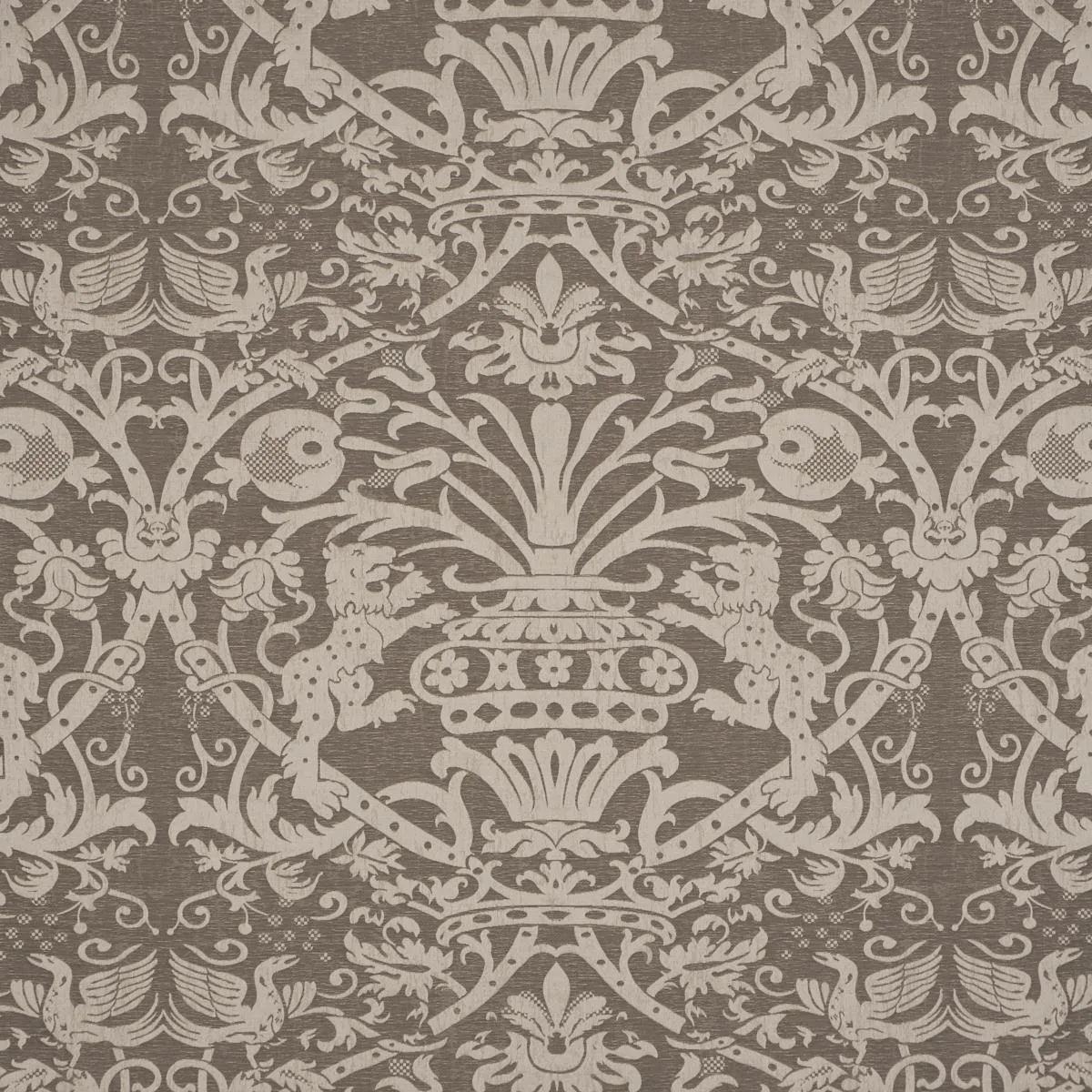 Schumacher 86590 Dougal Damask Smoke fabric swatch